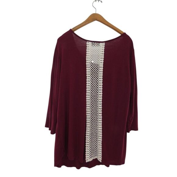 Women's Plus Sz 2X Red Bohemian Tribal Western Cowgirl Crochet Accent Top - Picture 5 of 9